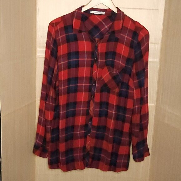 Maurices Womens Plus Red Plaid Flowy Button Down Top 2X - Picture 1 of 6